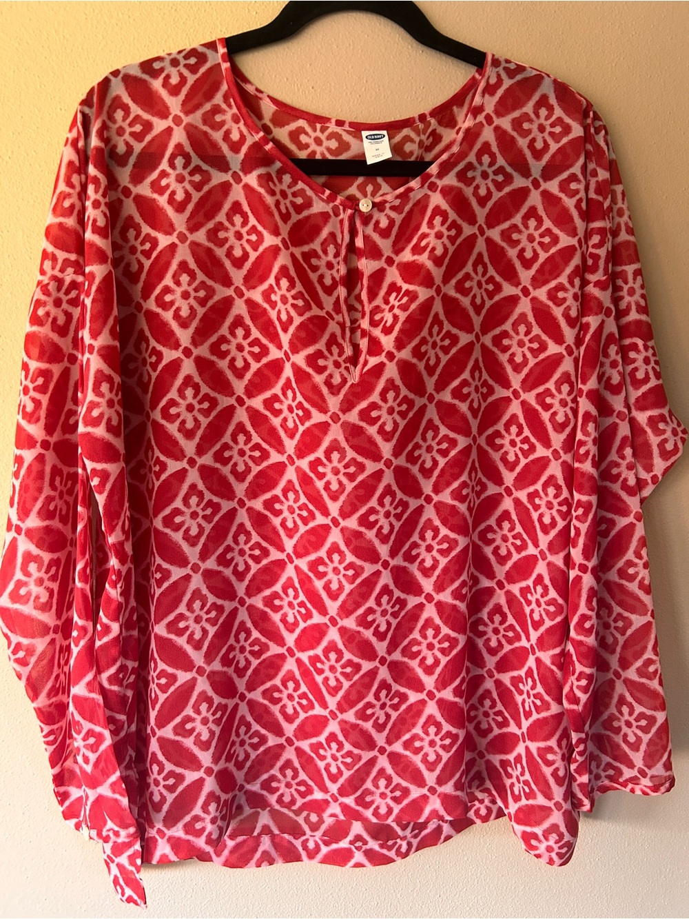 Old Navy Sheer Blouse Orange & Cream Pattern Long Sleeve Blouse - Size Large/XL